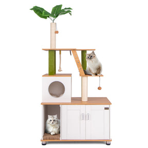 Hikidspace Hidden Cat Washroom with Cat Tower and Odor-Free Litter Box for Indoor Cats