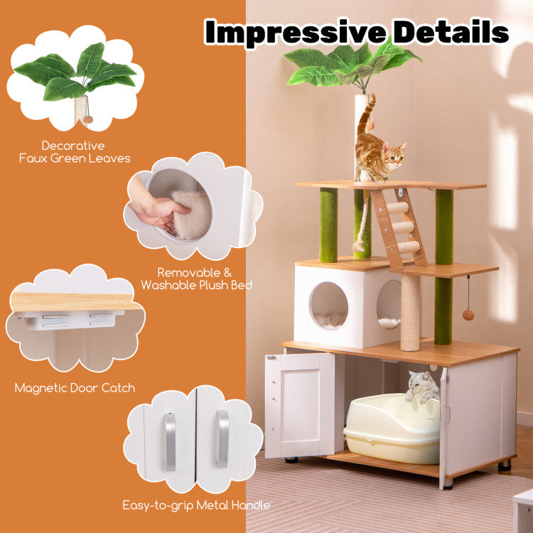 Hikidspace Hidden Cat Washroom with Cat Tower and Odor-Free Litter Box for Indoor Cats