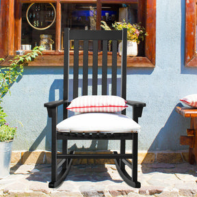 Indoor Outdoor Wooden High Back Rocking Chair for Garden, Patio, Balcony