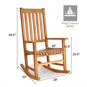 Indoor Outdoor Wooden High Back Rocking Chair for Garden, Patio, Balcony