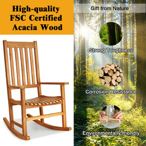 Indoor Outdoor Wooden High Back Rocking Chair for Garden, Patio, Balcony