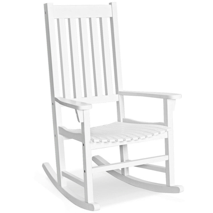 Indoor Outdoor Wooden High Back Rocking Chair for Garden, Patio, Balcony