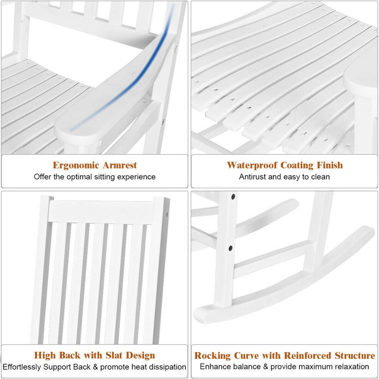 Indoor Outdoor Wooden High Back Rocking Chair for Garden, Patio, Balcony