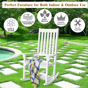 Indoor Outdoor Wooden High Back Rocking Chair for Garden, Patio, Balcony