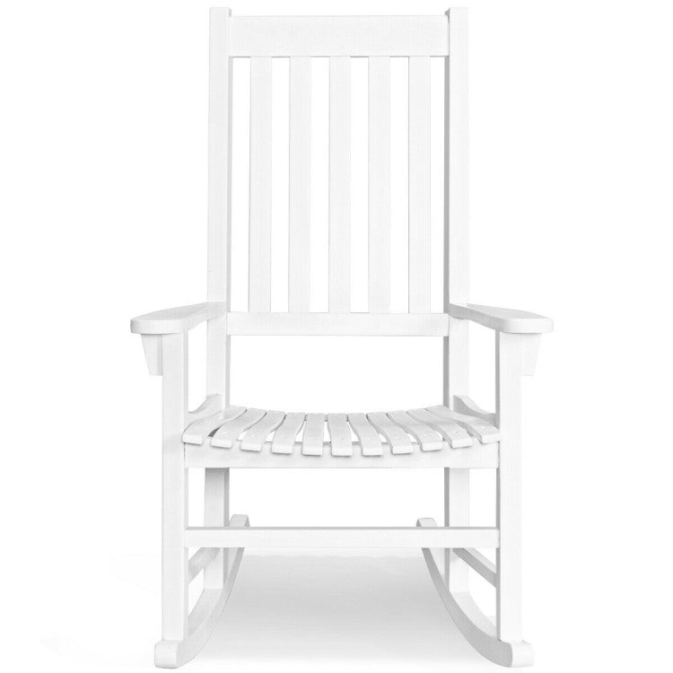 Indoor Outdoor Wooden High Back Rocking Chair for Garden, Patio, Balcony