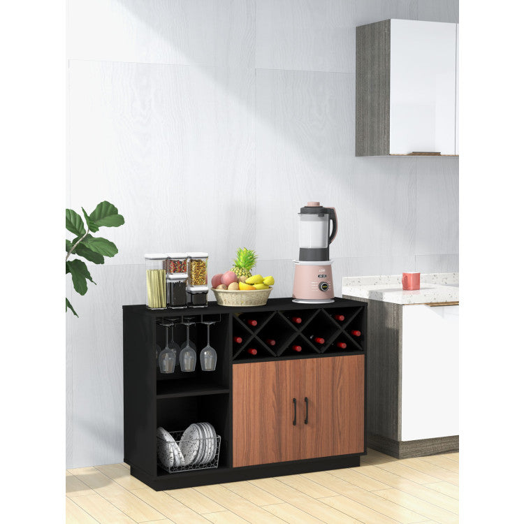 Industrial Sideboard Cabinet with Removable Wine Rack and Glass Holder