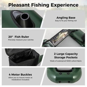 Inflatable Fishing Float Tube for Angling with Fish Ruler and Manual Pump