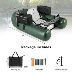 Inflatable Fishing Float Tube for Angling with Fish Ruler and Manual Pump