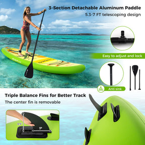 Inflatable Stand up Paddle Board iSUP Board Accessories with 3 Fins and 3 Adjustable Paddles