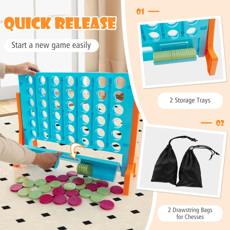Jumbo 4-to-Score Connect Game Set with Carrying Bag and 42 Coins for Adults and Kids