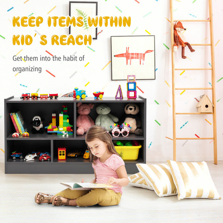 Hikidspace 2-Shelf Bookcase 5-Cube Wood Kids Toy Storage Cabinet Organizer Natural