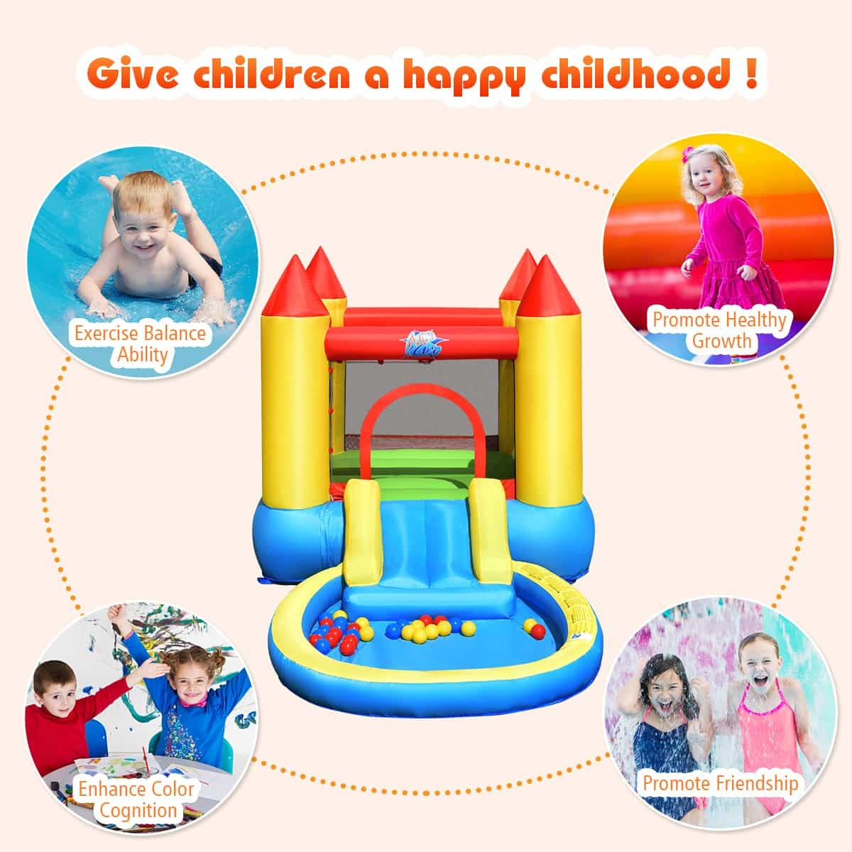 Hikidspace Kids Inflatable Bounce House Castle with Balls Pool and Bag