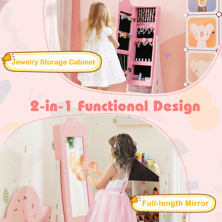 Kids Jewelry Cabinet with Full-Length Mirror and Foldable Drawer