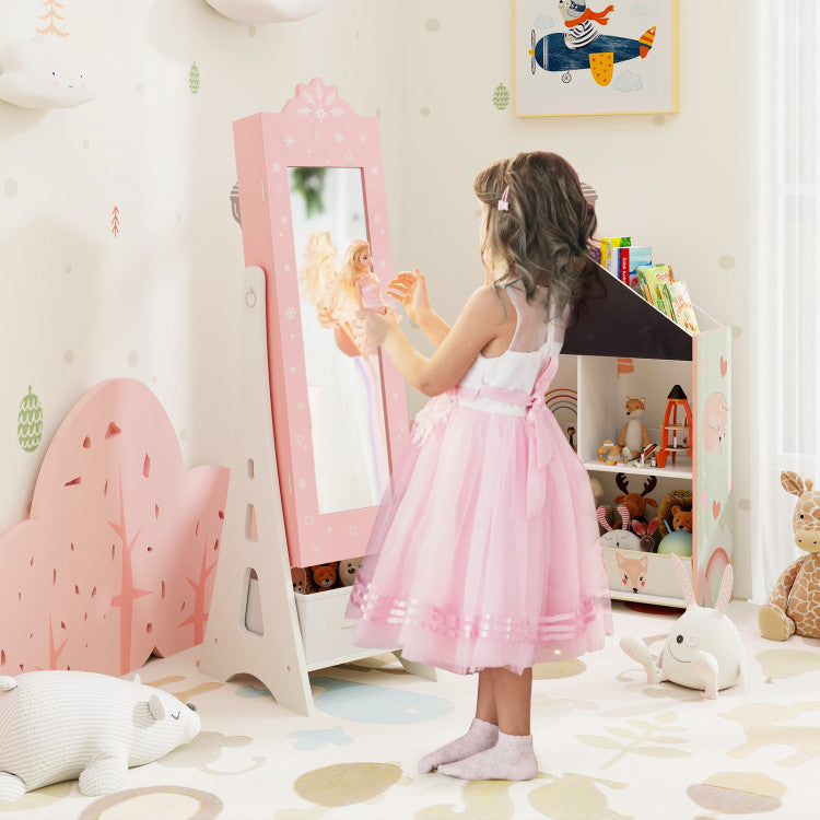 Kids Jewelry Cabinet with Full-Length Mirror and Foldable Drawer