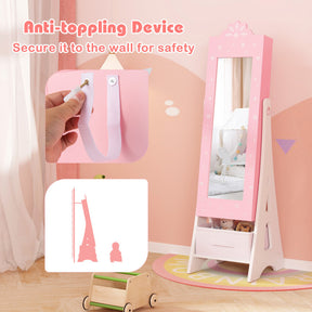 Kids Jewelry Cabinet with Full-Length Mirror and Foldable Drawer