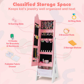 Kids Jewelry Cabinet with Full-Length Mirror and Foldable Drawer