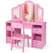 Hikidspace Kids Make-up Vanity Table and Chair Set Writing Desk with Removable Mirrors and Storage Bins_Pink