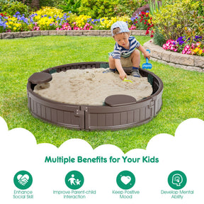 Kids Outdoor Sandbox with Built-in Corner Seat and Cover for Park and Beach