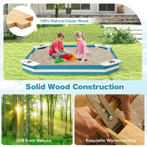 Kids Outdoor Solid Wood Sandbox with 4 Built-in Animal Patterns Seats for 3+ Year