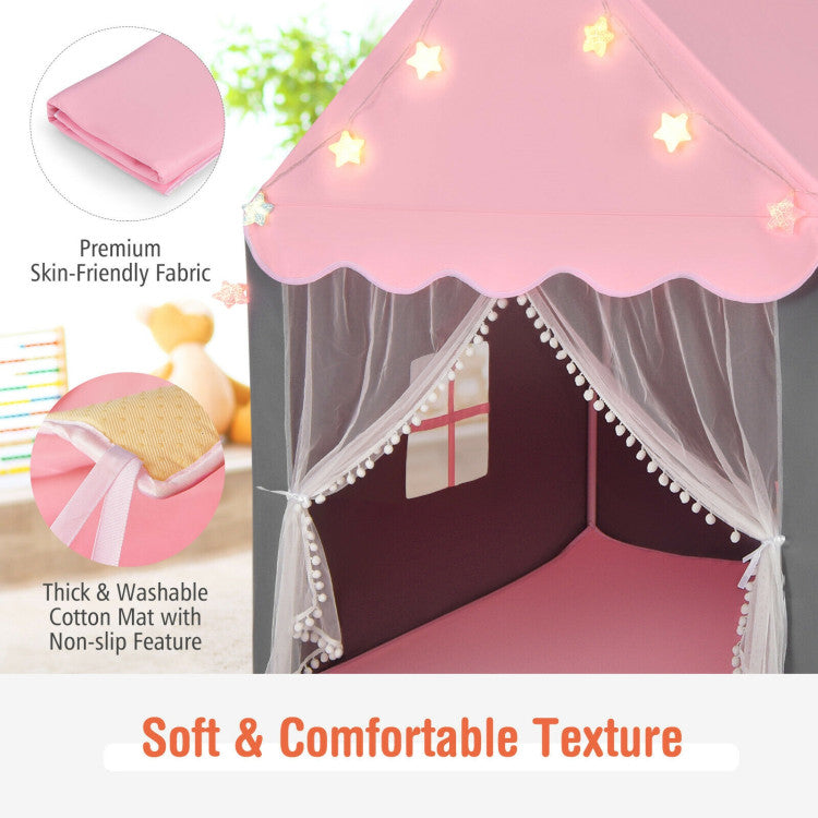 Kids Playhouse Tent with Star Lights and Mat for Indoor and Outdoor