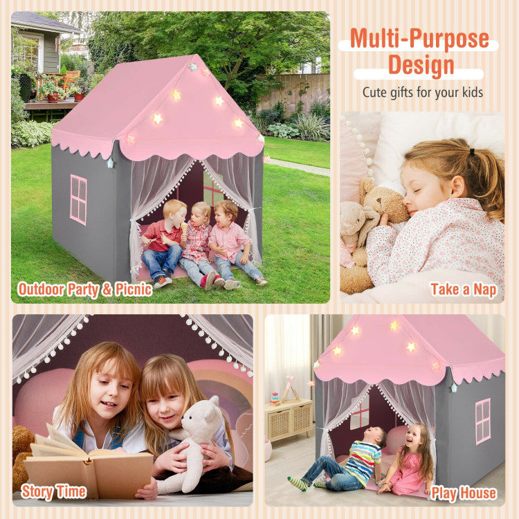 Kids Playhouse Tent with Star Lights and Mat for Indoor and Outdoor