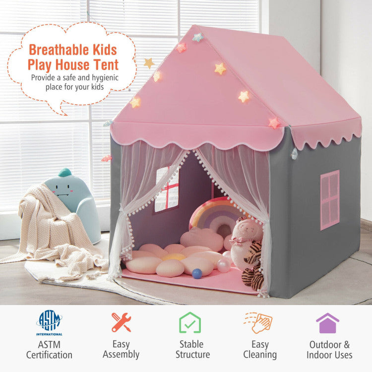 Kids Playhouse Tent with Star Lights and Mat for Indoor and Outdoor