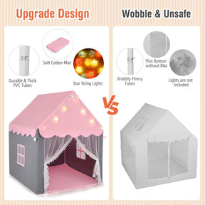 Kids Playhouse Tent with Star Lights and Mat for Indoor and Outdoor