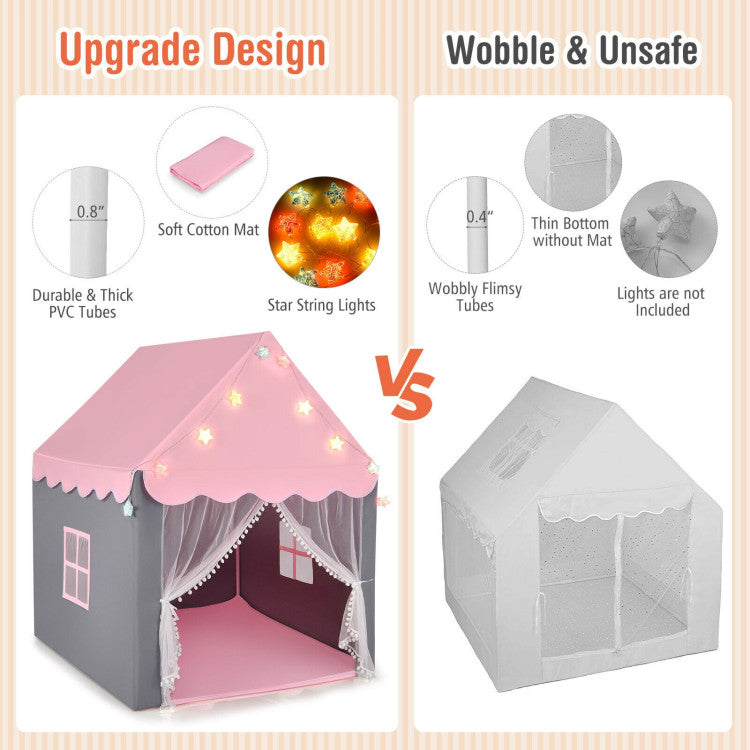 Kids Playhouse Tent with Star Lights and Mat for Indoor and Outdoor