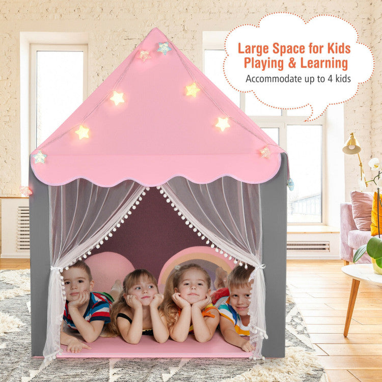 Kids Playhouse Tent with Star Lights and Mat for Indoor and Outdoor