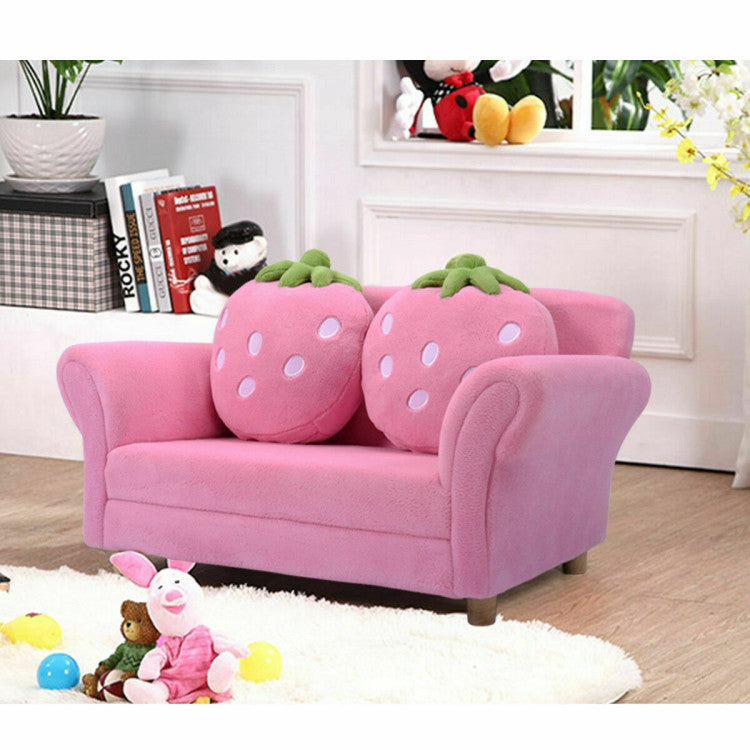 Kids Strawberry Armrest Chair Sofa with Pillows