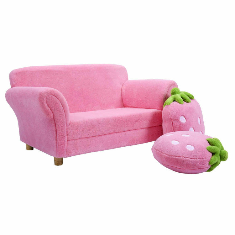 Kids Strawberry Armrest Chair Sofa with Pillows