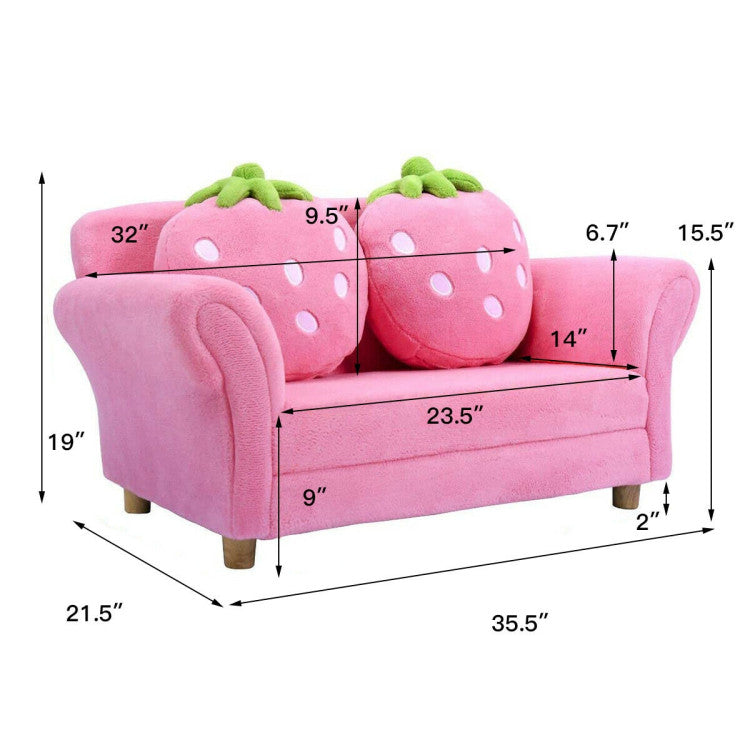 Kids Strawberry Armrest Chair Sofa with Pillows