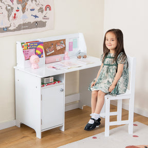 Kids Study Desk Chair Set with Storage Cabinet and Bulletin Board for Home and School