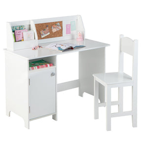 Kids Study Desk Chair Set with Storage Cabinet and Bulletin Board for Home and School