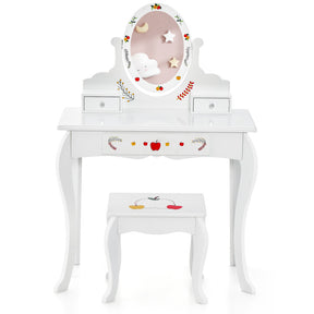 Kids Vanity Stool Set with 360° Rotatable Mirror and Whiteboard