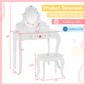 Kids Vanity Stool Set with 360° Rotatable Mirror and Whiteboard