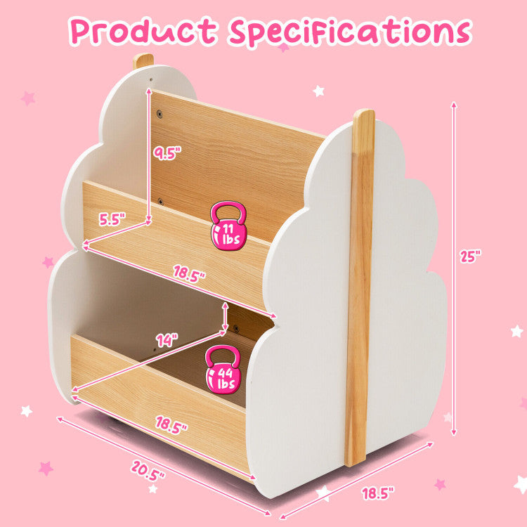 Hikidspace Kids Wooden Bookshelf with Universal Wheels