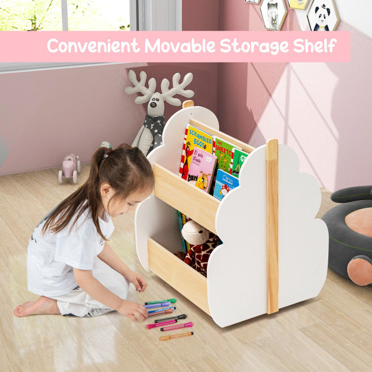 Hikidspace Kids Wooden Bookshelf with Universal Wheels