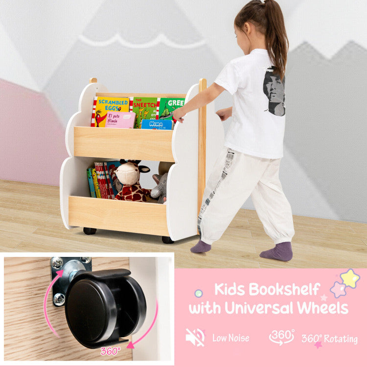 Hikidspace Kids Wooden Bookshelf with Universal Wheels