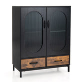 Kitchen Industrial Sideboard Buffet Cabinet with Tempered Glass Doors and Drawers