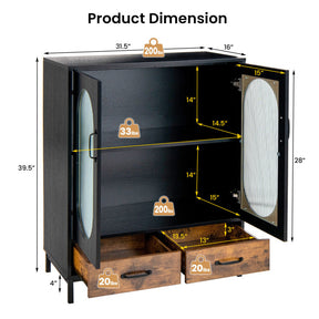 Kitchen Industrial Sideboard Buffet Cabinet with Tempered Glass Doors and Drawers