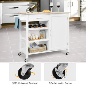 Kitchen Island Cart Rolling Wooden Trolley with 360-degree Rotating Wheels