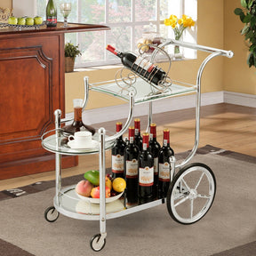 Hikidspace Kitchen Rolling Bar Cart with Tempered Glass Suitable for Restaurants and Hotel