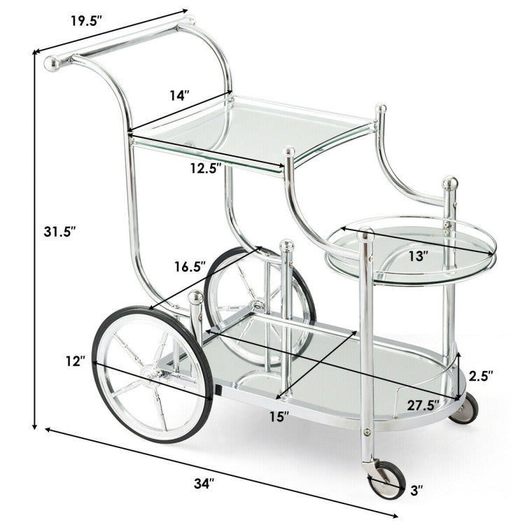 Hikidspace Kitchen Rolling Bar Cart with Tempered Glass Suitable for Restaurants and Hotel