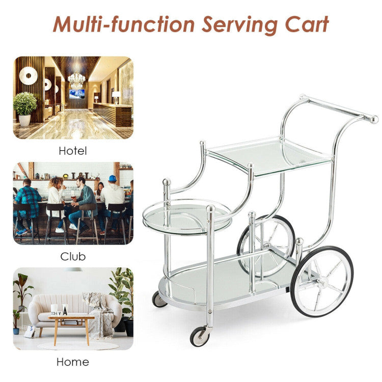 Hikidspace Kitchen Rolling Bar Cart with Tempered Glass Suitable for Restaurants and Hotel