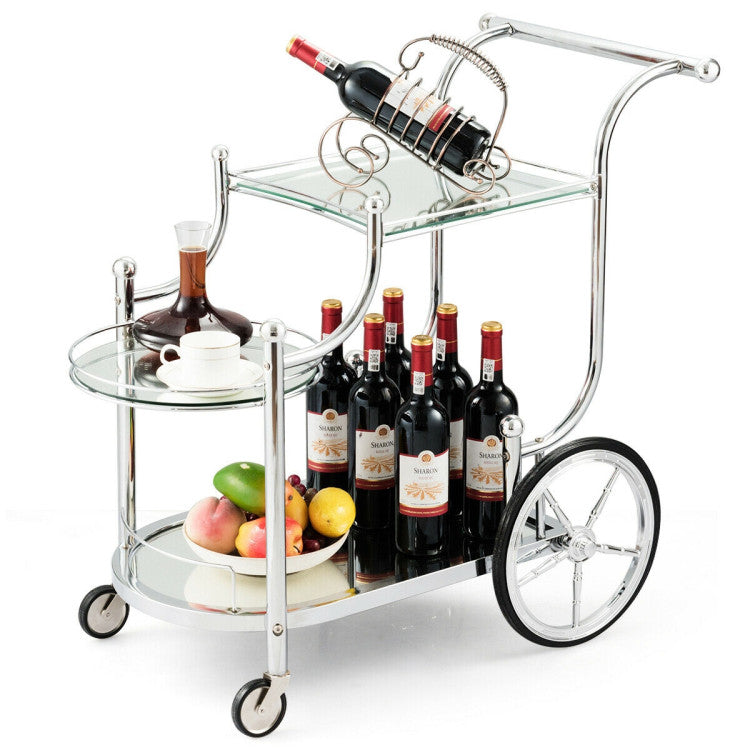 Hikidspace Kitchen Rolling Bar Cart with Tempered Glass Suitable for Restaurants and Hotel