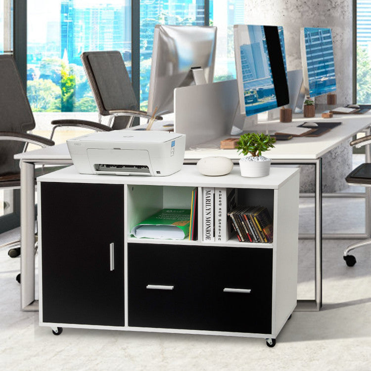 Lateral Mobile File Storage Cabinet with Casters for Home and Office