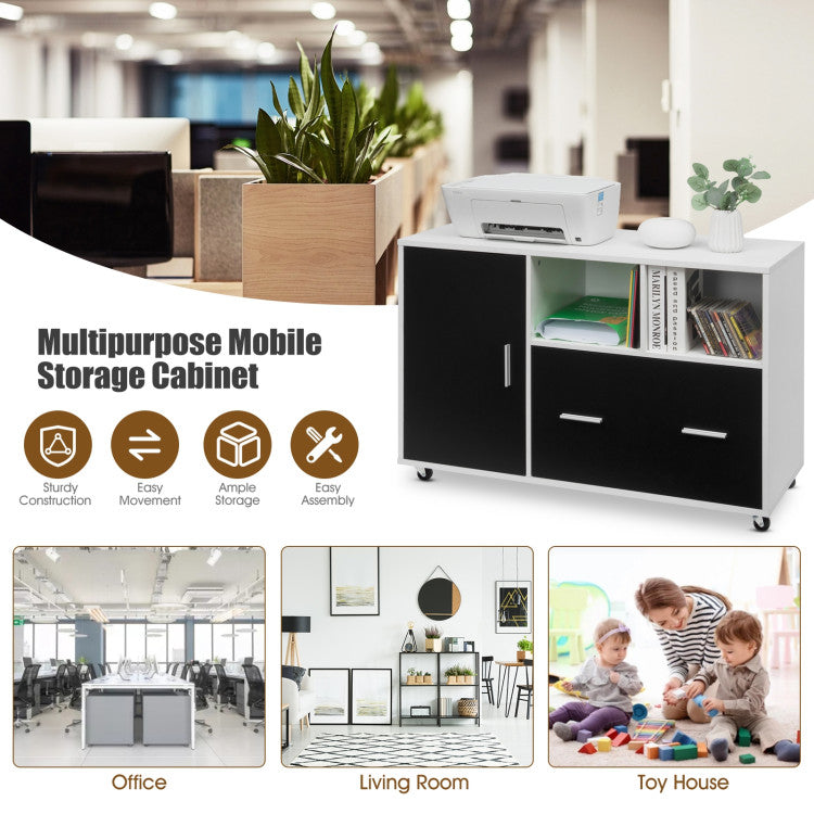 Lateral Mobile File Storage Cabinet with Casters for Home and Office