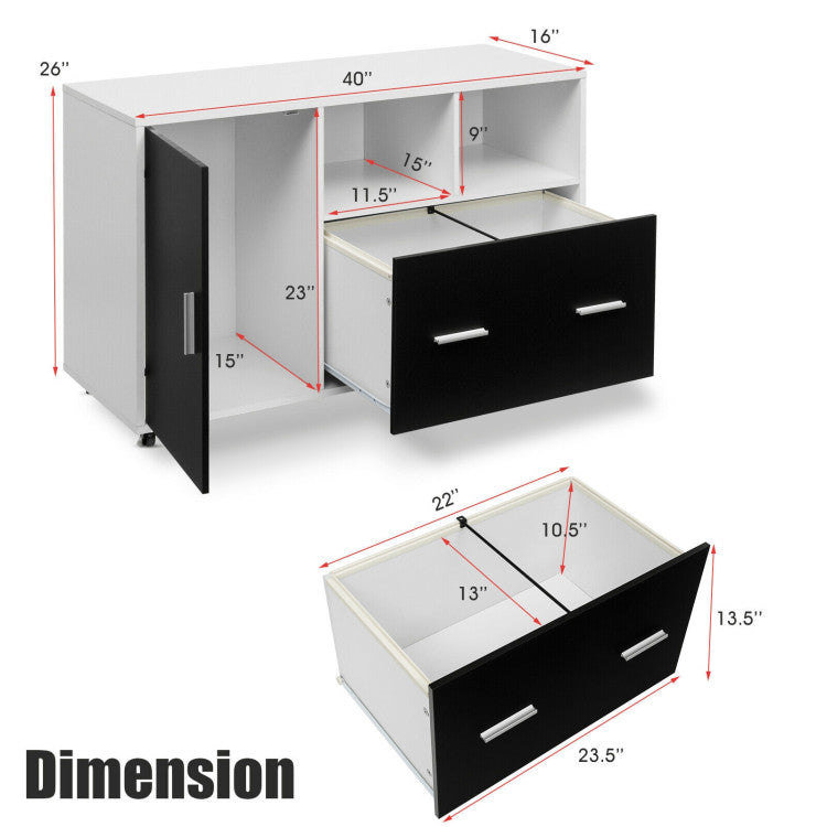 Lateral Mobile File Storage Cabinet with Casters for Home and Office