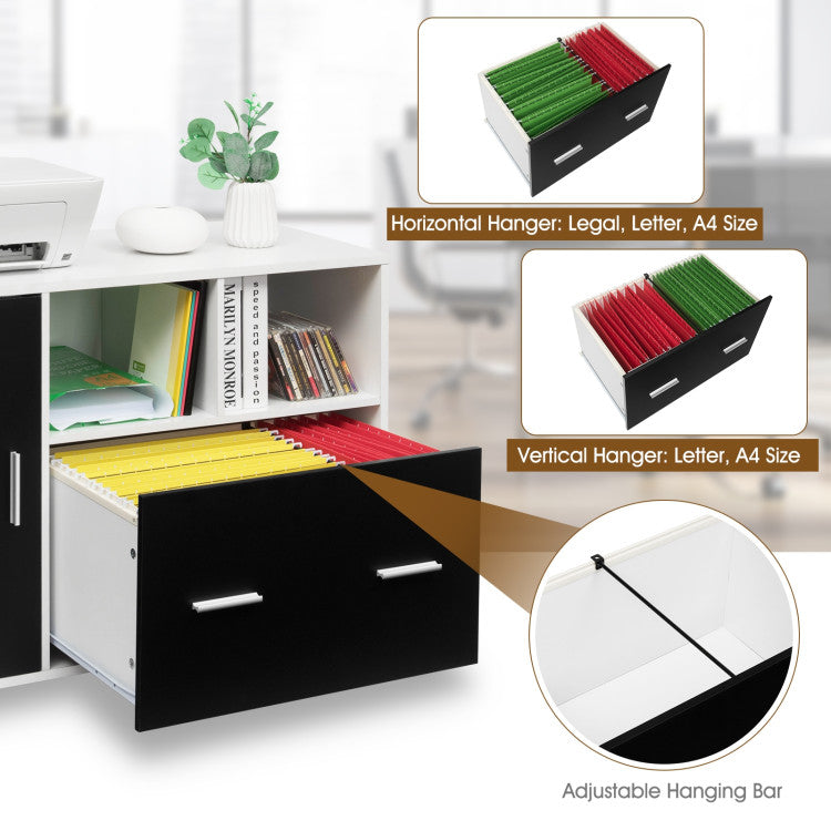 Lateral Mobile File Storage Cabinet with Casters for Home and Office